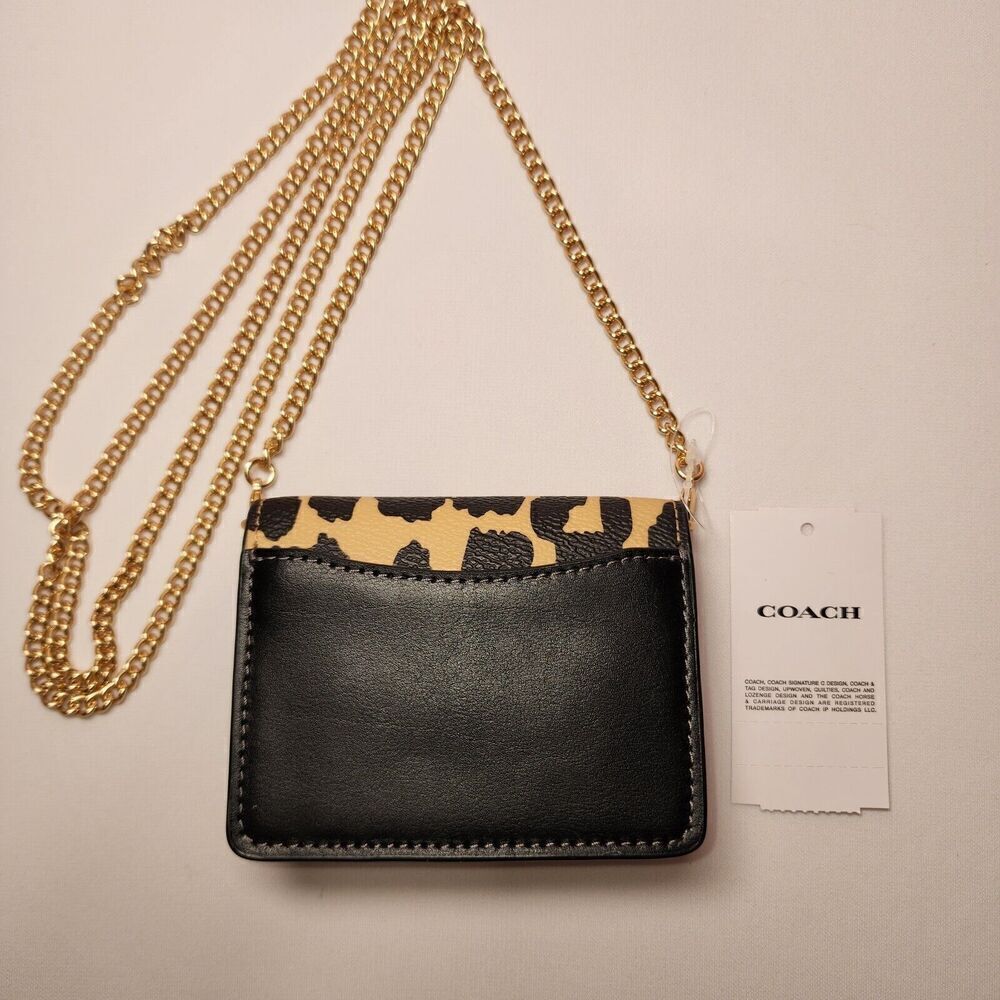 NWT COACH CX151 MINI WALLET ON A CHAIN WITH LEOPARD PRINT BAG PURSE CROSSBODY - Picture 2 of 3
